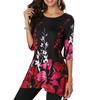 Plus Size Womens Asymmetric Floral Printed Short Sleeve Tunic Blouse For Summer Comfort