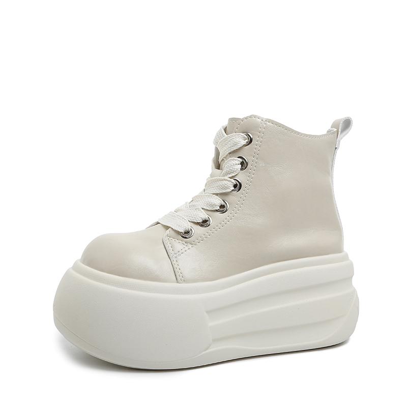 Fashion 9CM Platform Wedge Shoes Leather Spring Autumn Walking Sneakers Hidden Heels Women Autumn Chunky Sneaker Fashion