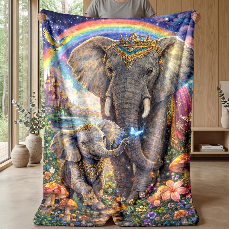 Majestic Elephant Portrait Theme Blanket Lightweight Warm Flannel Blanket Decorative Throw Blanket for Home Decoration