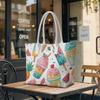Cute Summer Dessert Print Shoulder Bag for Women Casual Large Capacity Daily Commute Tote Bag Portable Reusable Grocery Shopping Handbag