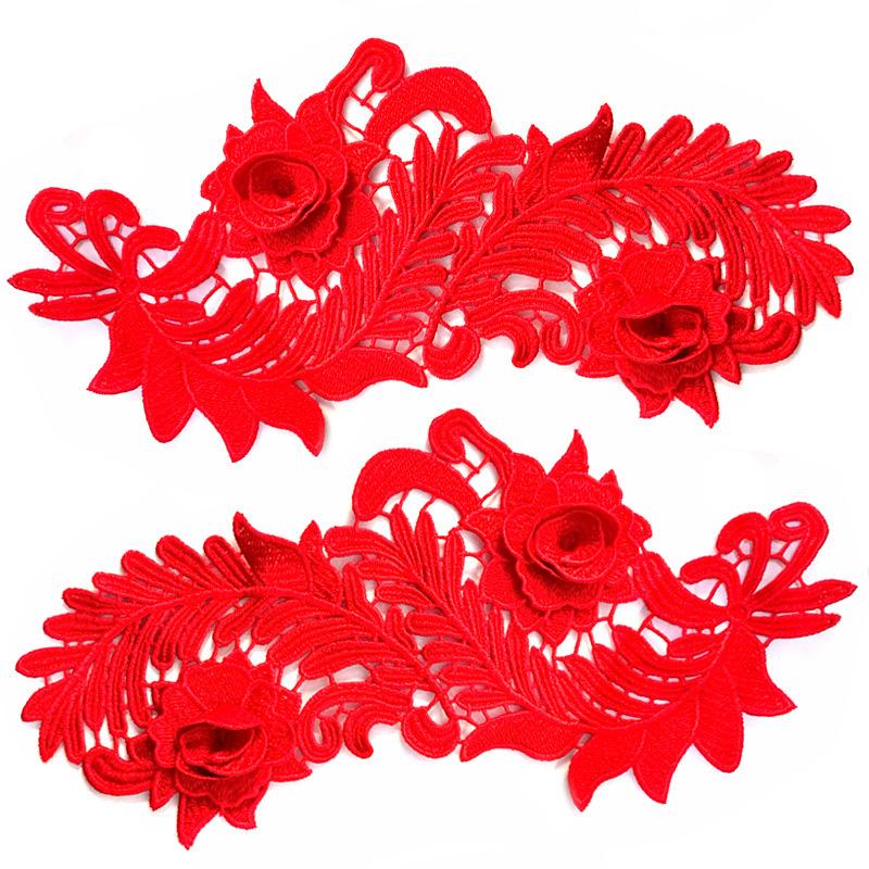 

1 пара аппликаций из ткани с цветами для модной одежды, платья, декора, 3D, полые, водорастворимые, для DIY-поделок, кружевная вышивка красный