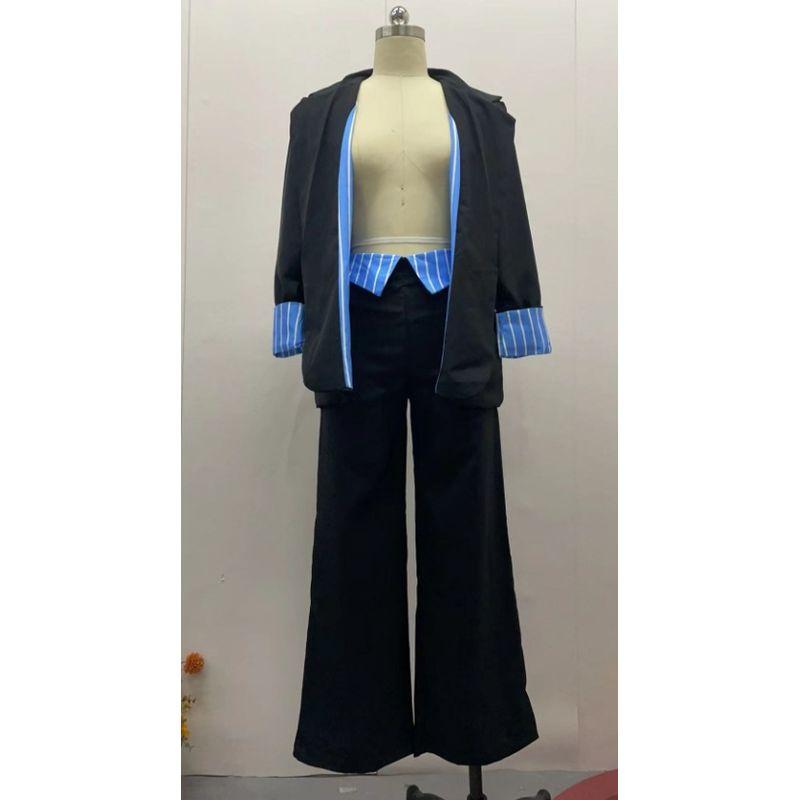 

Women Casual 2-Piece Set European and American Stripe Outerwear Lapel Pants Temperament Set Women Picture Color XXXL