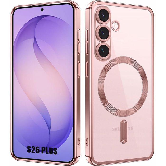Coque pour Samsung Galaxy S26 Ultra, Protection Antichoc Contour Chromé Rose avec Cercle Magnétique