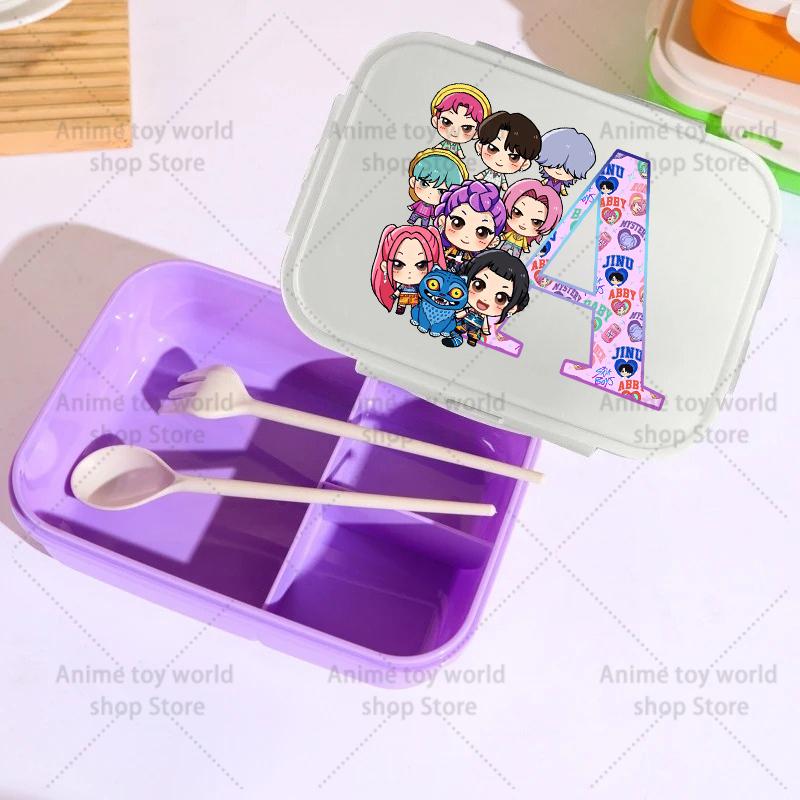 26letras KPop Caça-Demônios Lancheira Menina Menino Caixa Bento Portátil Estudante Hermética Conservador de Alimentos Camada Única Capacidade Presente para Criança