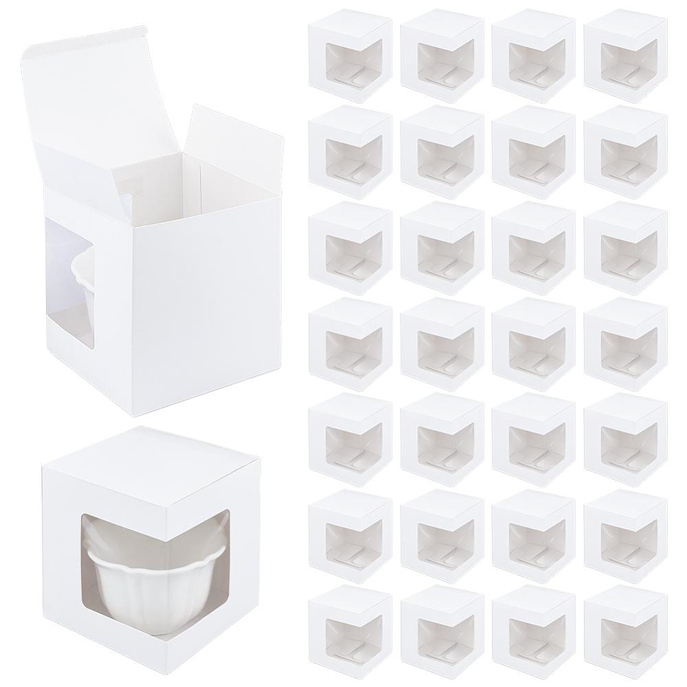 36pcs Bakery Box with PVC Display Window Cardboard Gift Packaging Boxes for Cookies Square White 105.5x110x125mm
