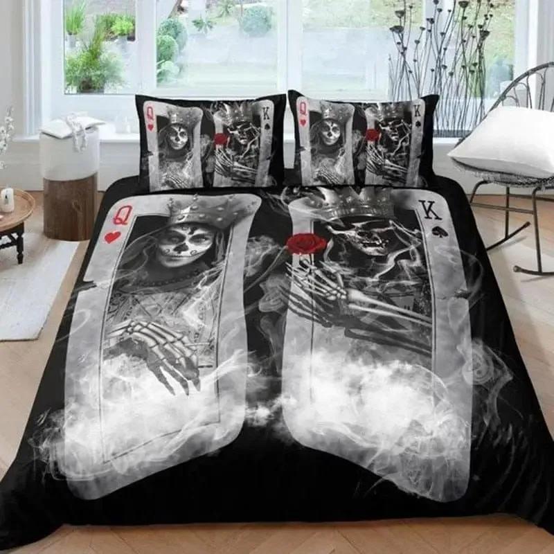 Skull Chevalier Duvet Cover Set King Size Horror Skeleton Bedding Set Day Of The Death Comforter Cover For Boys Men Gifts