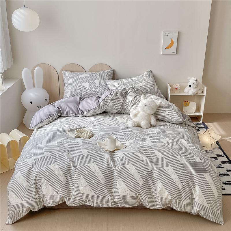 Set Husă Plapumă cu Model Geometric Modern 100% Bumbac Prietenos cu Pielea Husă Plapumă cu 2 Fețe de Pernă Set de Lenjerie de Pat Moale de Lux