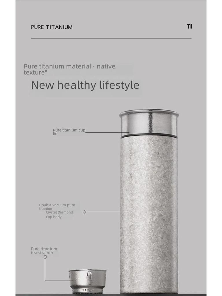 Titanium Crystal Pure Thermos Cup - 430ml | High-End Titanium Tea Cup for Car & Everyday Use | Fashionable Unisex Design