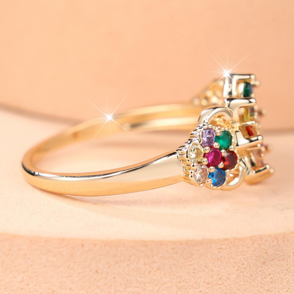 Luxury Multicolor Zircon Flower Ring for Women Fashion Gold Plated Copper Statement Jewelry Wedding Party Gift