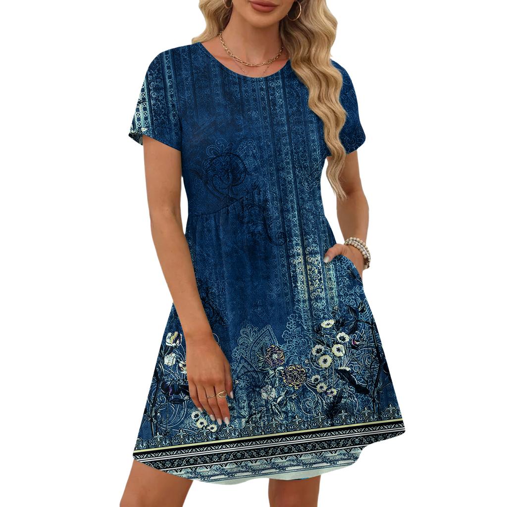 Dresses For Women Short Sleeve O Neck Casual Dresses Waist Maternity Dress With Pockets