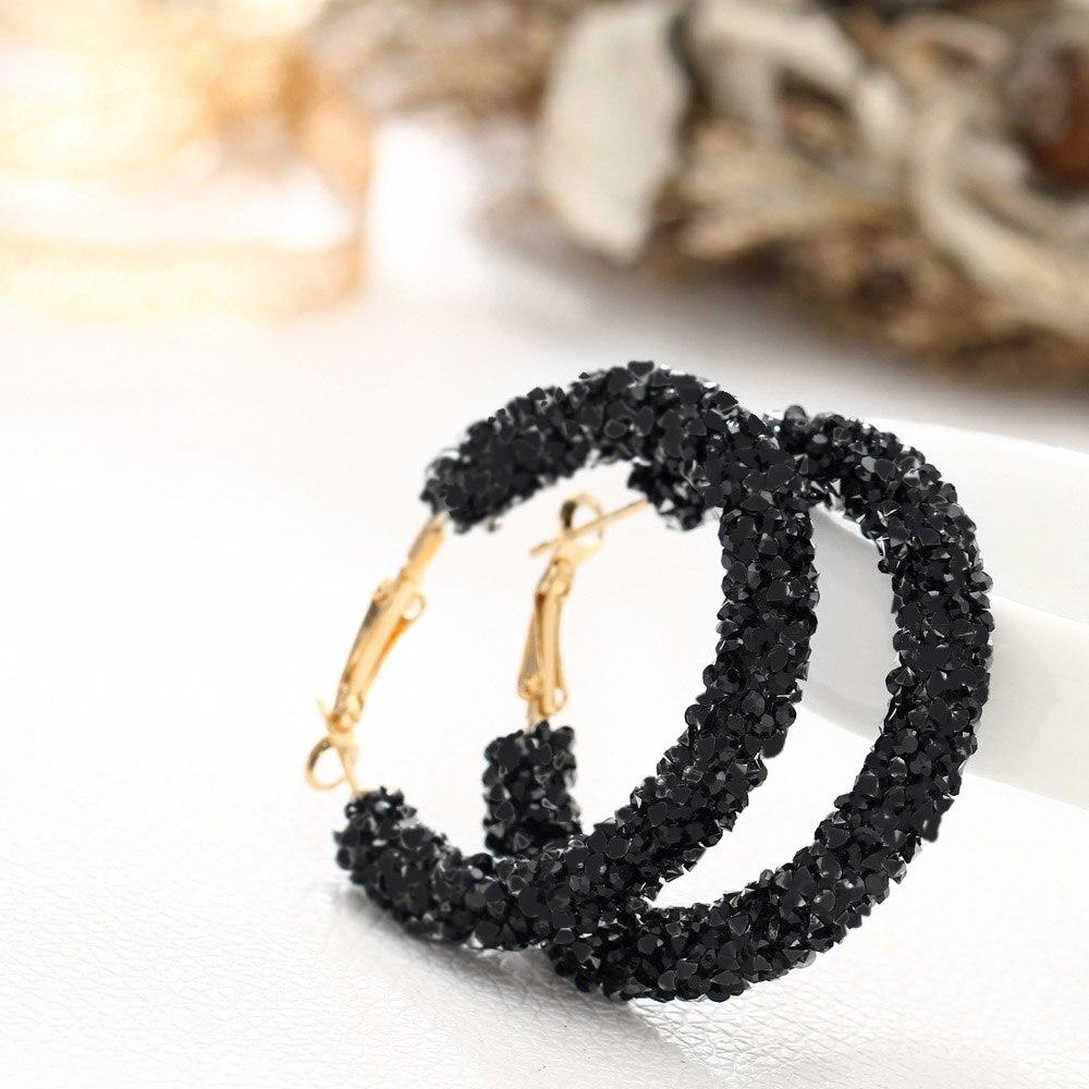 Sparkle Hoop Earrings For Women Punk Rock Big Crystal Black White Color Personality Retro Exaggeration Fashion Jewelry Kae157