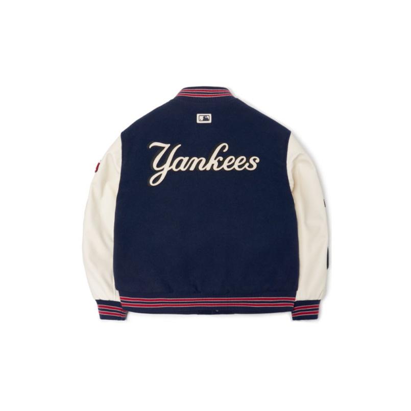 MLB Basic Logo Series New York Yankees Geometric Pattern Logo Embroidered Baseball Jacket Unisex jackets Blue White 3AJP38016-00NYD