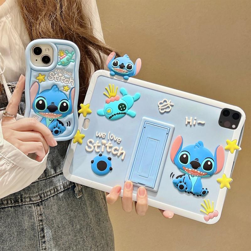 Cute Stitch Cartoon Silicone Case IPad 10th Gen With Hidden Stand Shockproof Soft Cover Mini 6