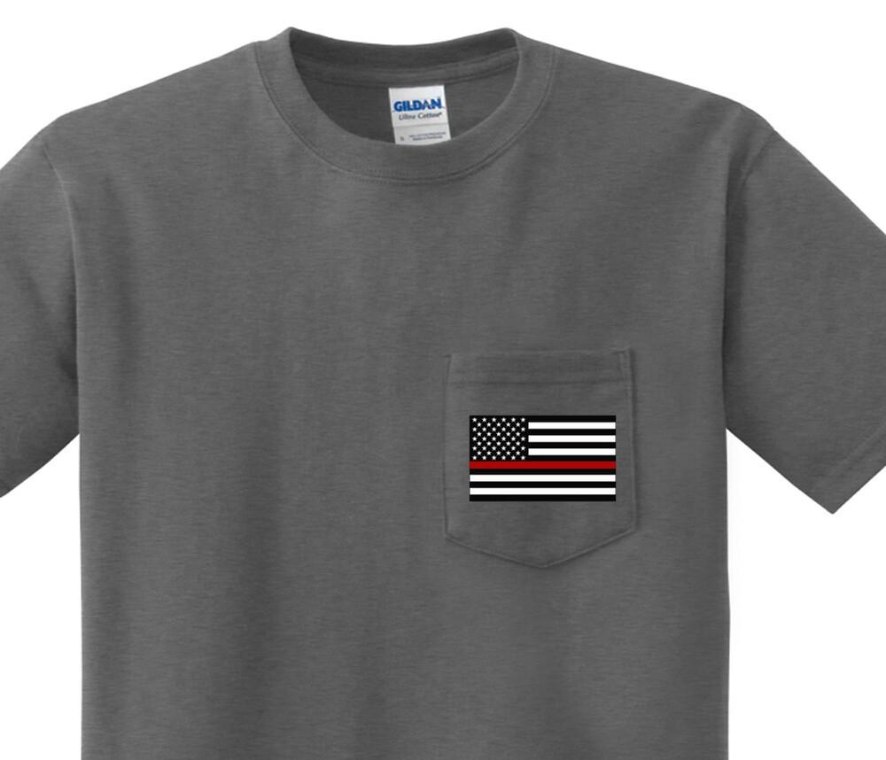Pocket T-shirt Red Lives Matter Flag Thin Red Line Shirt Clothing Firefighter Unisex T-Shirt XXL