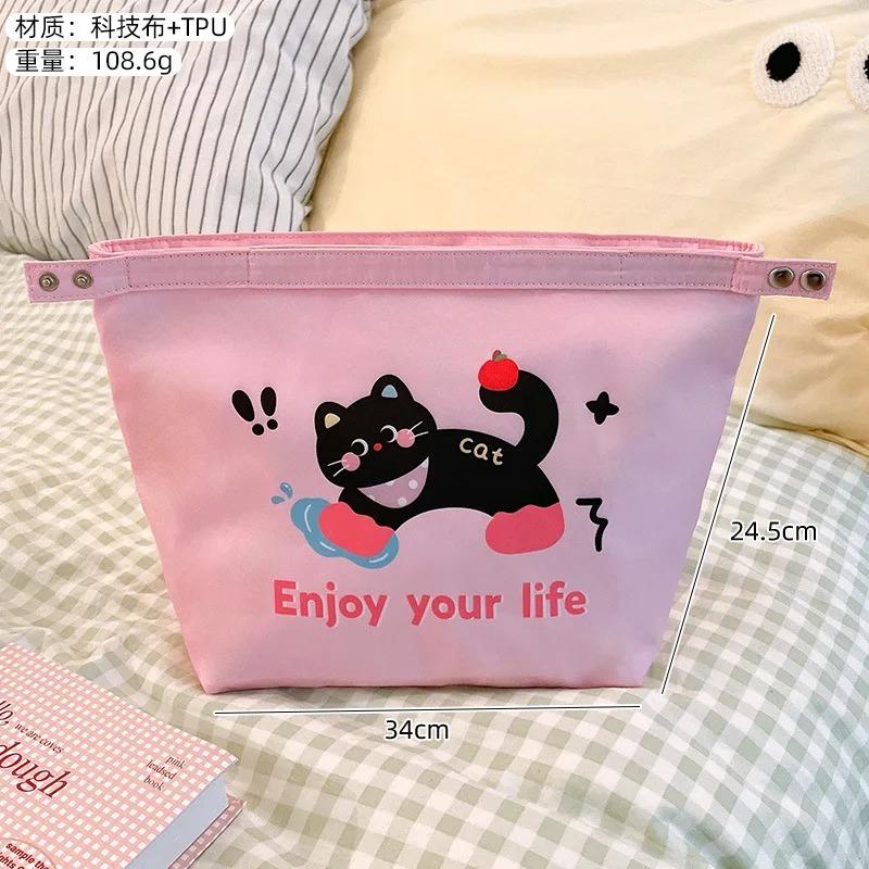 

Cute Cat Thermal Lunch Bag Travel Large Capacity Thickened Insulation Handbag Durable Office Worker Student Food Storage Pouch розовый