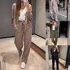Plus Size Women Autumn Two-piece Set Casual Loose Sportswear Single-breasted Long Sleeve Cardigan Set