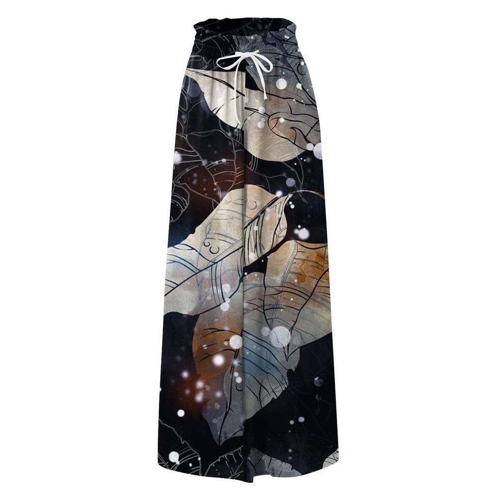 Women High Waisted Wide Leg Pants Summer Casual Flowy Palazzo Pants Floral Print Beach Trousers With Pocket