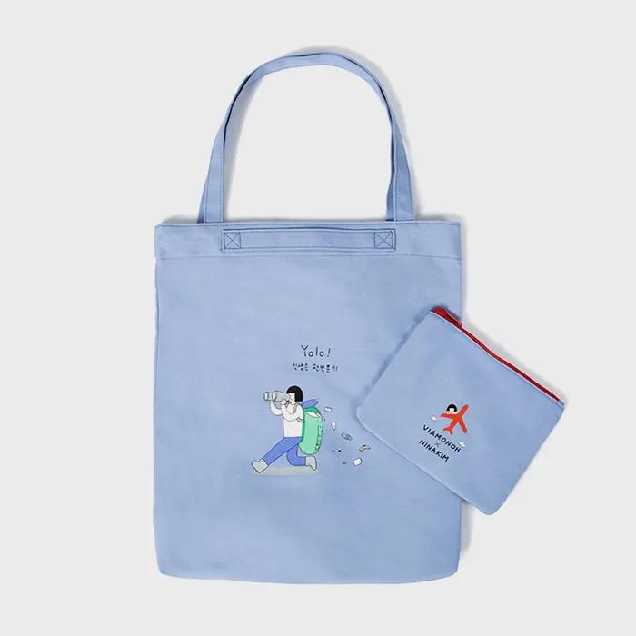 Viamono X Nina Kim Eco Bag + Pouch (Blue)