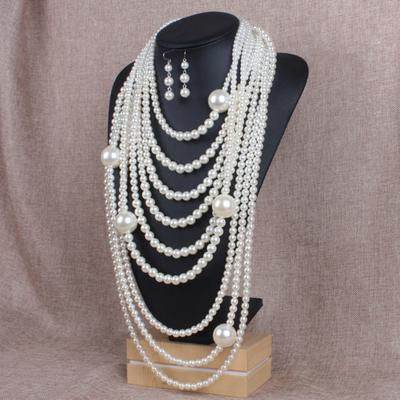 1 Zestaw Naszyjnik Kolczyki Damskie Zestaw Przesadzone Wielowarstwowe Sztuczne Perły Gładkie Regulowane