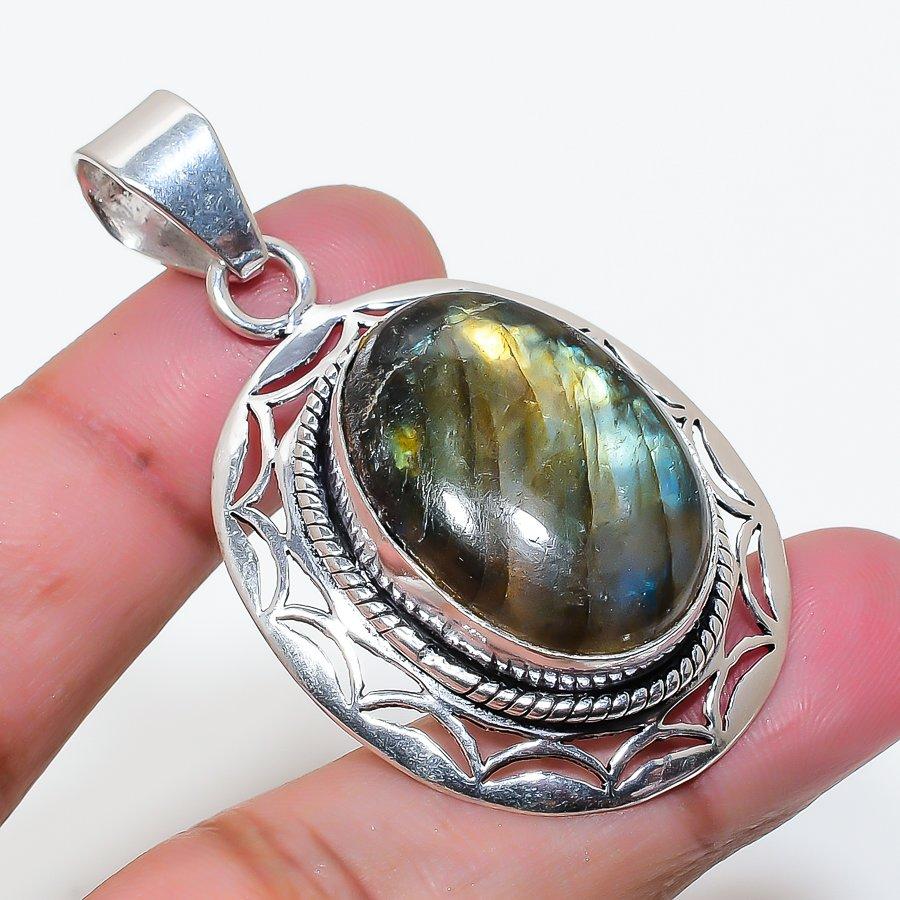 Natural Labradorite Gemstone 925 Sterling Silver Jewelry Pendant 2.01" AP-16219