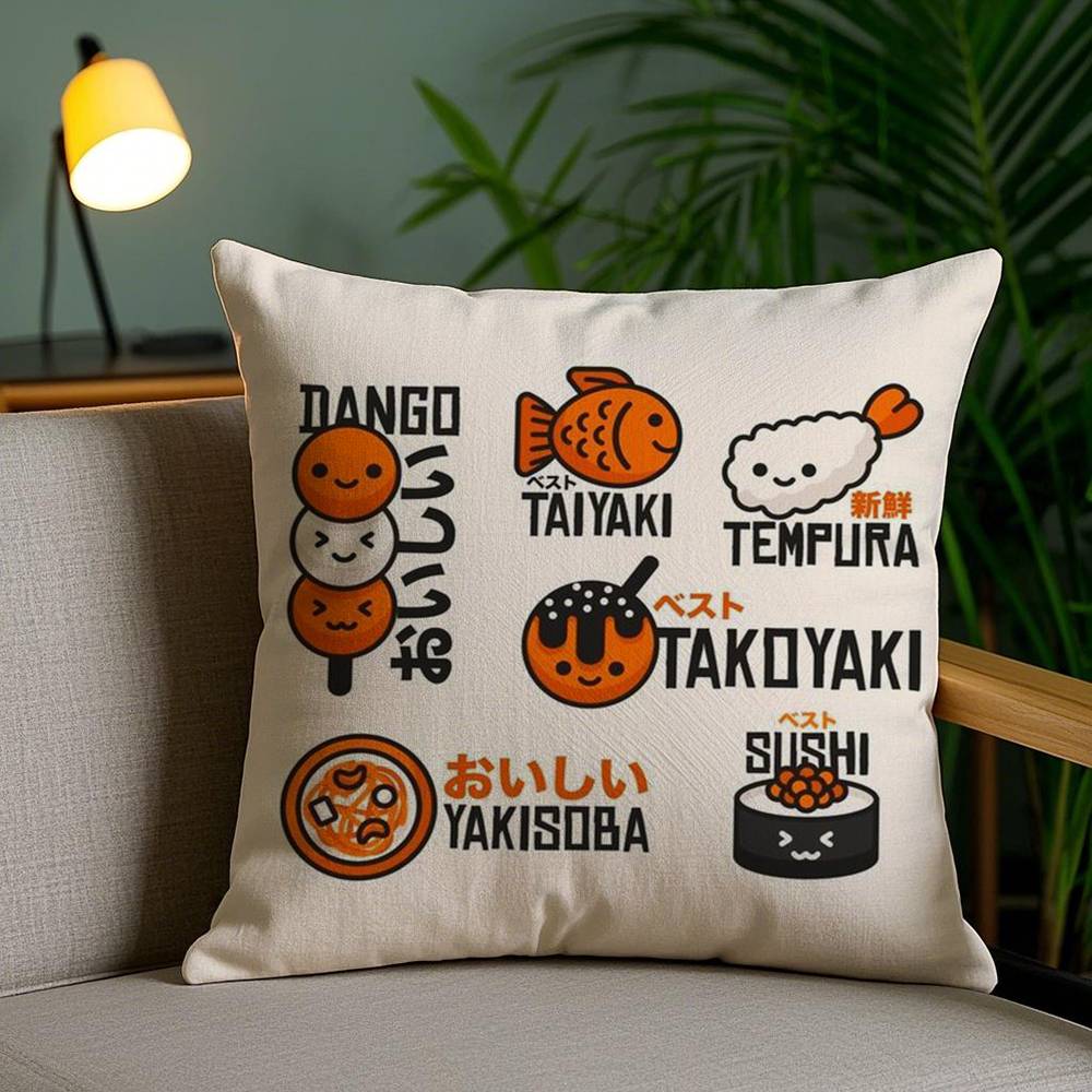 Takoyaki Japanisches Essen Kissenbezug Zuhause Wohnheim Stuhllehne Kurzer Plüsch Beidseitiger Druck Büro Nickerchen Zeit Kissenbezug