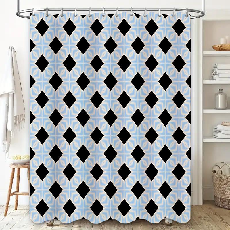 Blue Checkered Shower Curtain Bath Decor for Home Decoration Easy Installation and Washable Fabric Size 72 x 84 Inches