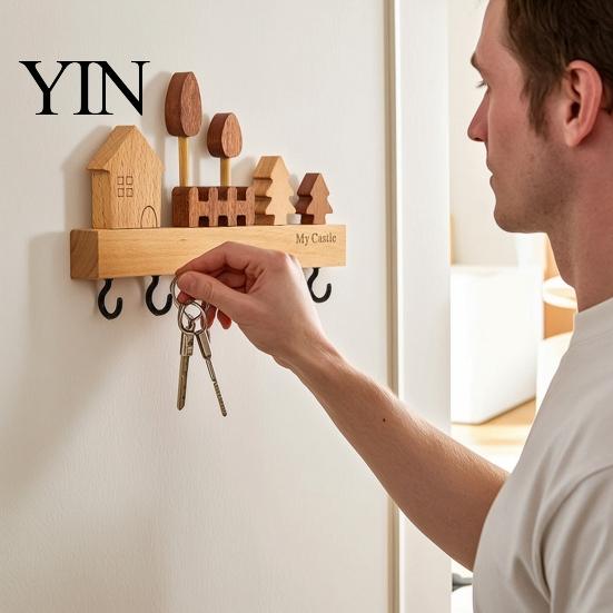 Hat And Scarf Rack Wooden Key Holder with 6 Metal Hooks, Wall Mounted Storage Modern Wood Organizer Rack, Dual Installation Ways for Entryway Kitchen