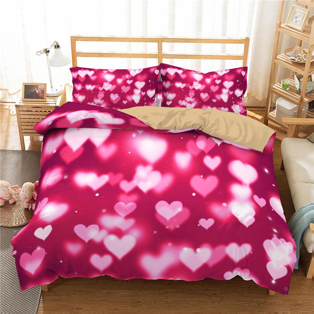 Couple Bedding Set Bedroom Valentine's Day Color Quilt Cover Pillowcase Bedding Single Double Bed Full Size 2/3 Pieces Microfiber Material