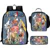 One Piece 15-Inch Mochila 3 Pcs Lightweight Adjustable Cartoon School Backpack With Lunch Bag Pencil Case For Children Ages 6-10