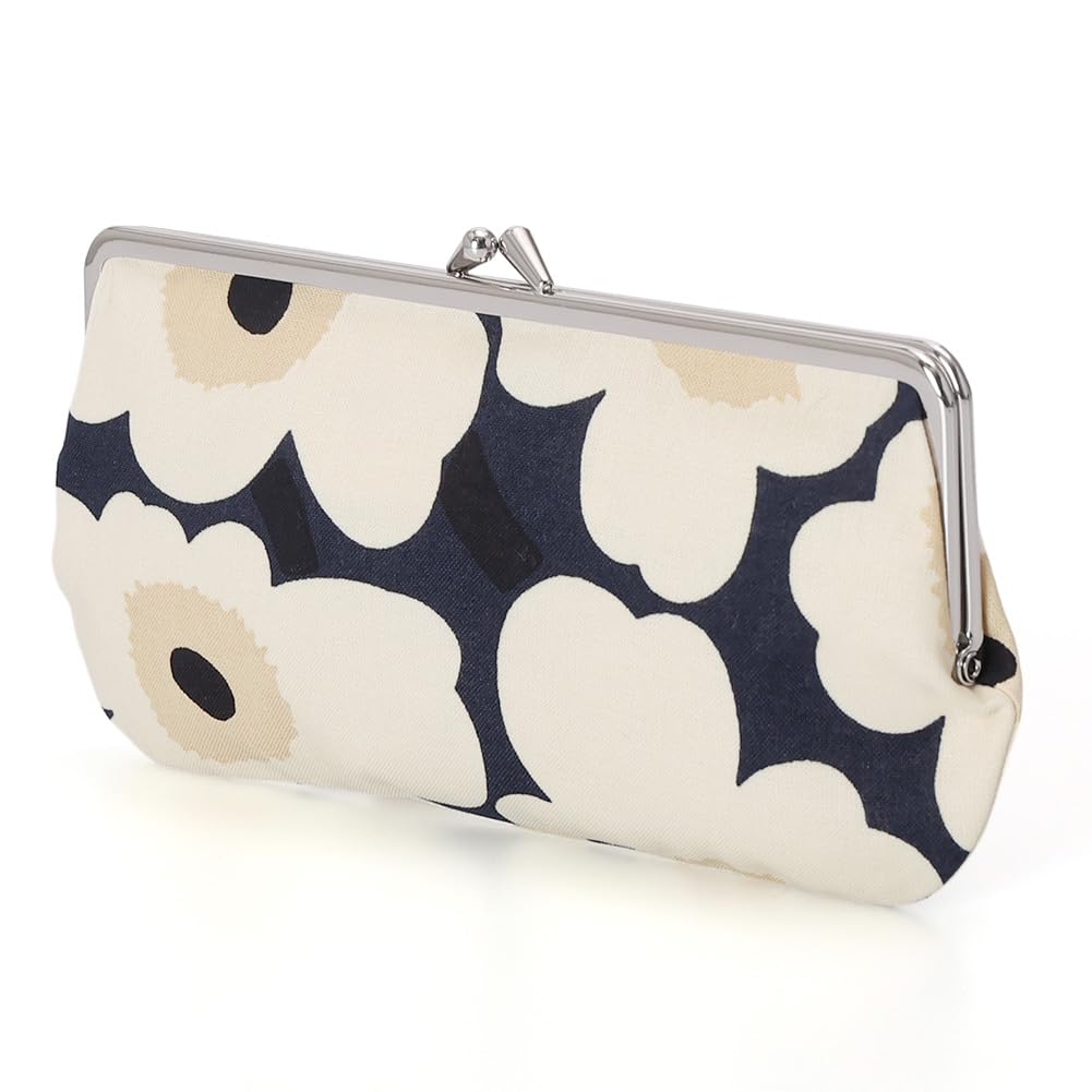 Marimekko Mini Unikko Silmälasikukkaro Pouch, Cosmetic Pouch, Small Item Holder, Clasp Closure, Cotton, 74529 518, Midnight Blue [Used]