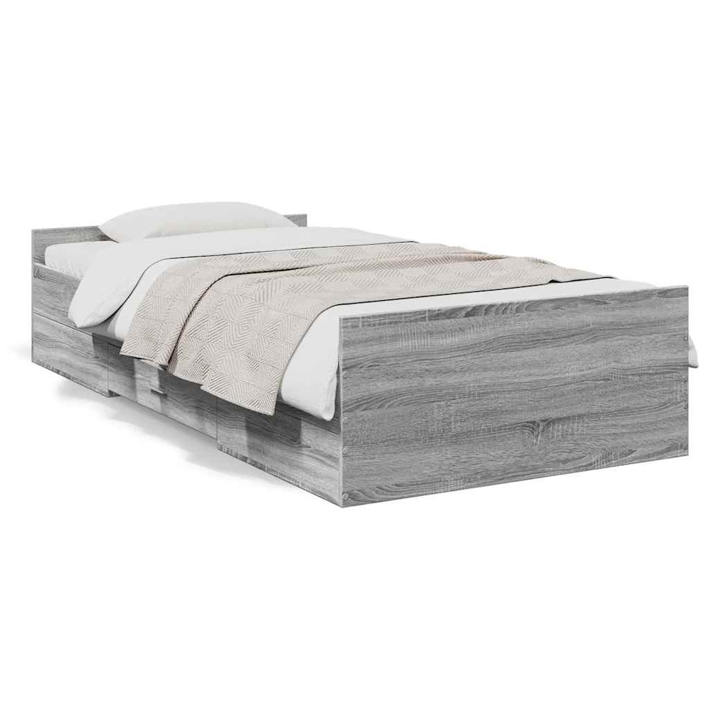 Bed Frame with Drawers Gray Sonoma 75 x 190 cm Engineered Wood
