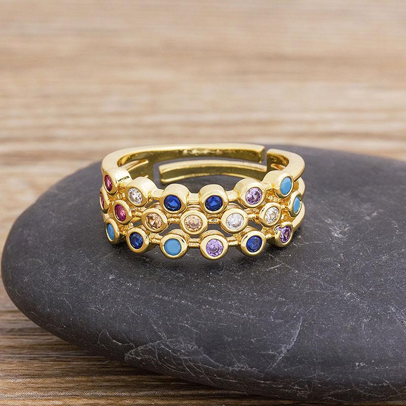 AIBEF Multi-layer Rainbow Flower Adjustable Rings Luxury Cubic Zirconia Crystal Opening Finger Rings For Women Jewelry Gift