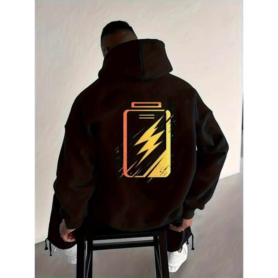 

Trendy Graphic Print Men s Polyester Hooded Sweatshirt Drawstring Thermal Insulation Wrinkle Resistant Casual Top XXL чорний