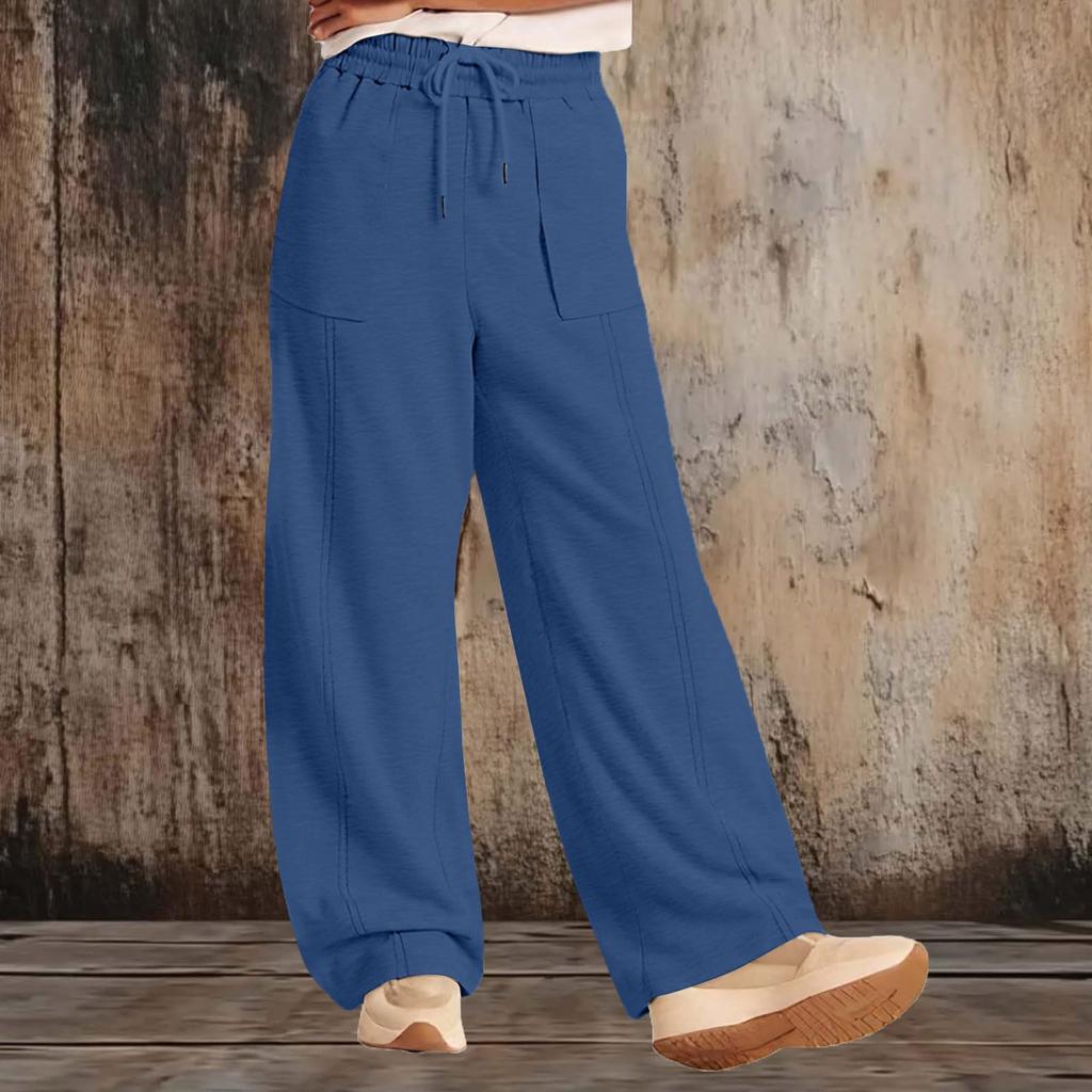 Women’s High Waist Drawstring Wide Leg Casual Long Pants Relaxed Lounge Trousers with Pockets
