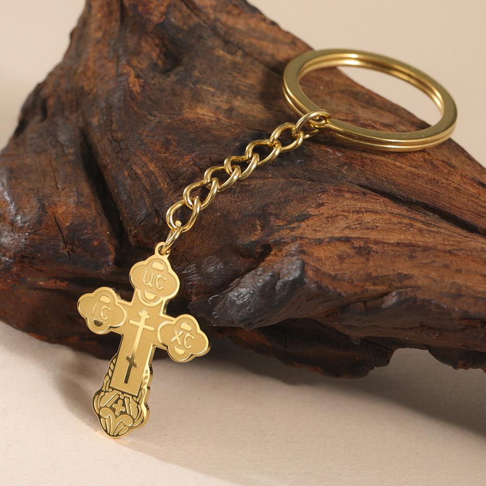 Dawapara Eastern Orthodox Cross Keychain Russian Orthodox Cross Keyring Crucifix Religious Christian Stainless Steel Jewelry