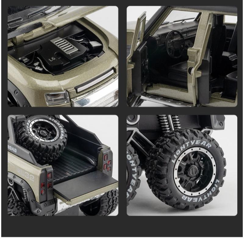 Toy Car 1/24 Land Rover Defender Six Wheels Off Road Pickup Car Model,Pull Back Diecast Truck Collectible Truck with Sounds  Lights for Kids Adults