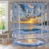 Seaside Beach Flower Scenery Print Waterproof Shower Curtain Partition Privacy Hanging Curtain With 12 Hooks Machine Washable