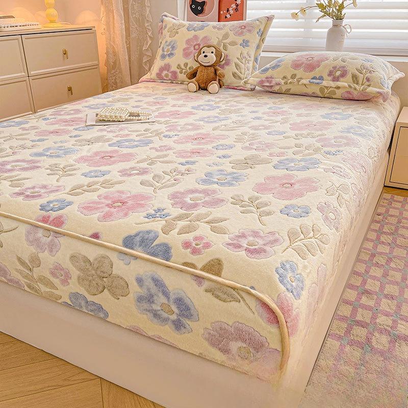 Milk fleece mattress winter thickened Simmons bedspread protective cover fleece non-slip