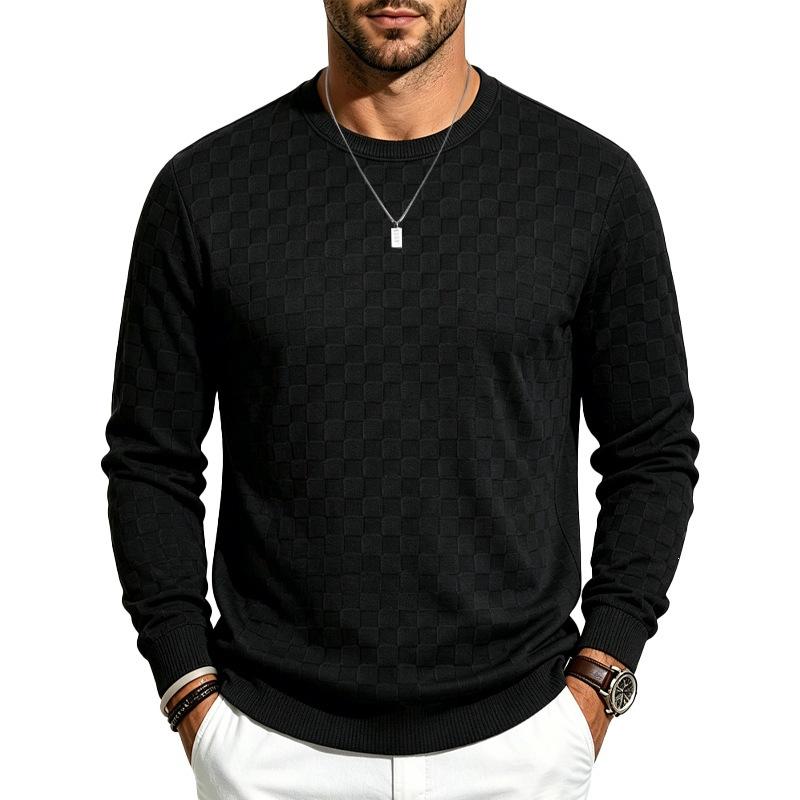 Men S Checkerboard Jacquard Crew Neck Long Sleeve Knit Pullover Sweater