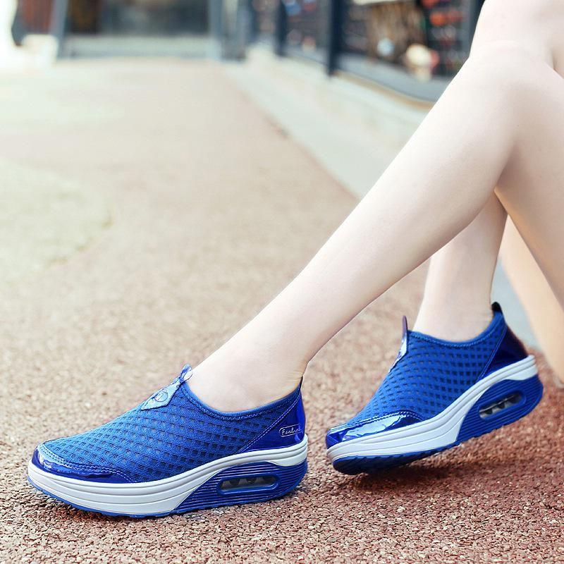 Autumn New Rocking Shoes Air Cushion Women's Shoes Mesh Casual Sports Thick-soled Muffin Shoes Women's Single Shoes