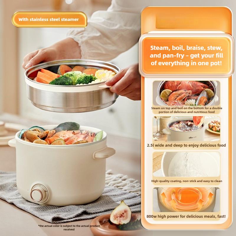 220V 2.5L Electric Food Cooking Machine Multi Cooker Frying Pan Household Hot Pot With Steamer