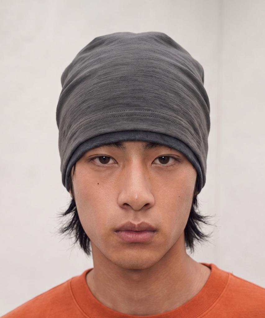 Eondeokeonteulol Cool Two-Tone Color Block Cotton Long Loose Fit Hat Beanie / Layered Slub / Khaki
