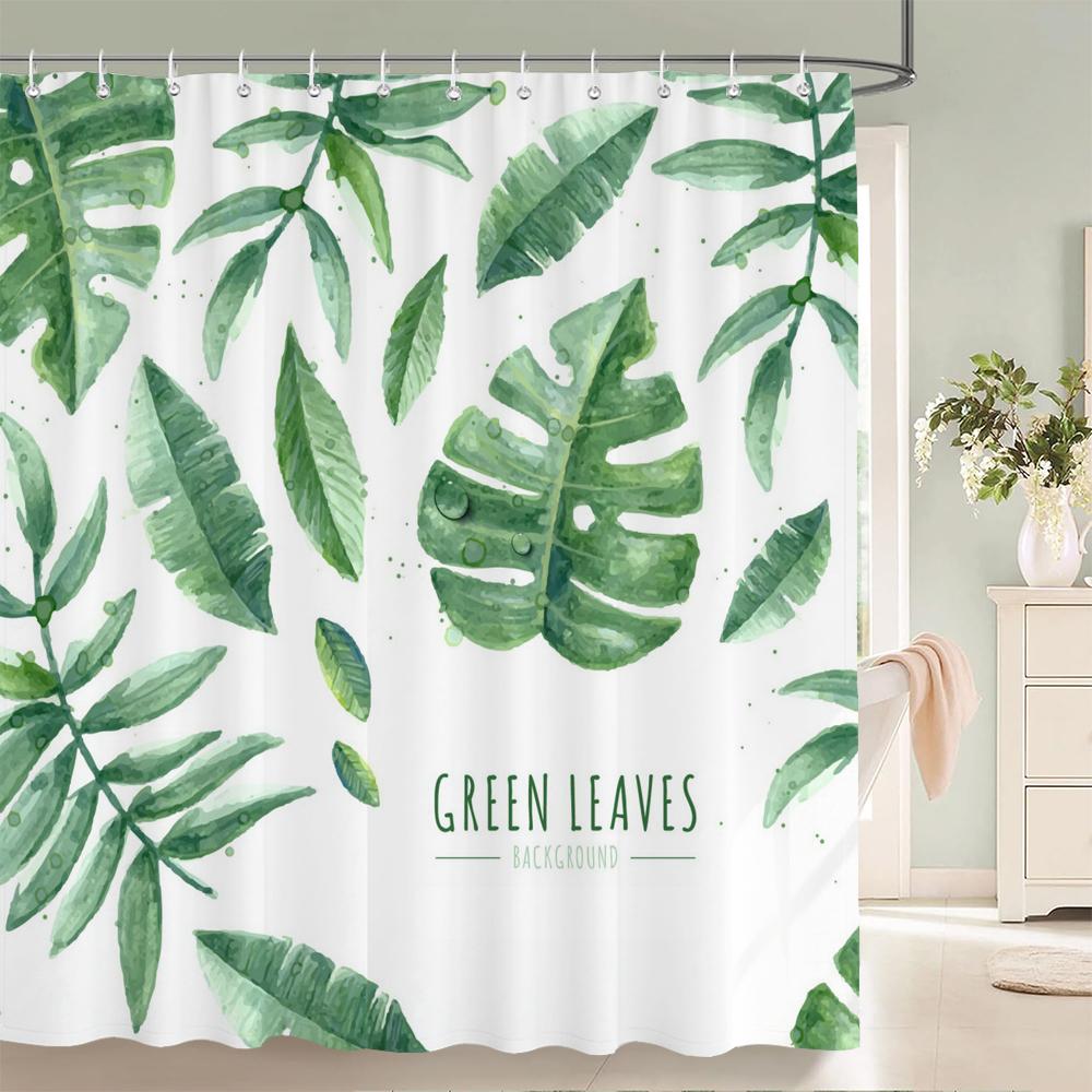 Green Plant Leaf Vines Flowers Shower Curtain Modern Nordic Minimalist Printed Polyster Home Decor Bathroom Curtain with Hooks