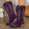 Women's Wide Width Pointed Toe Cowboy Boots, Chunky Heel Knee High Western Boots, European Style Long Boots for Women