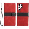 Phone Case for Samsung Galaxy S24 Ultra Grid Splicing Stand PU Leather Wallet Phone Cover with Strap