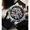 Men Luxury Rainbow Zircon Bezel Skeleton Quartz Watch Luminous Hands Waterproof Silicone Strap Hip Hop Sport Wristwatch Male Gift Clock
