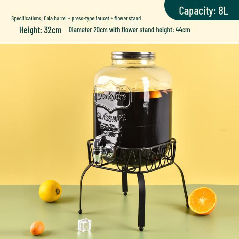 Getränkespender aus Glas mit Ständer und Zapfhahn