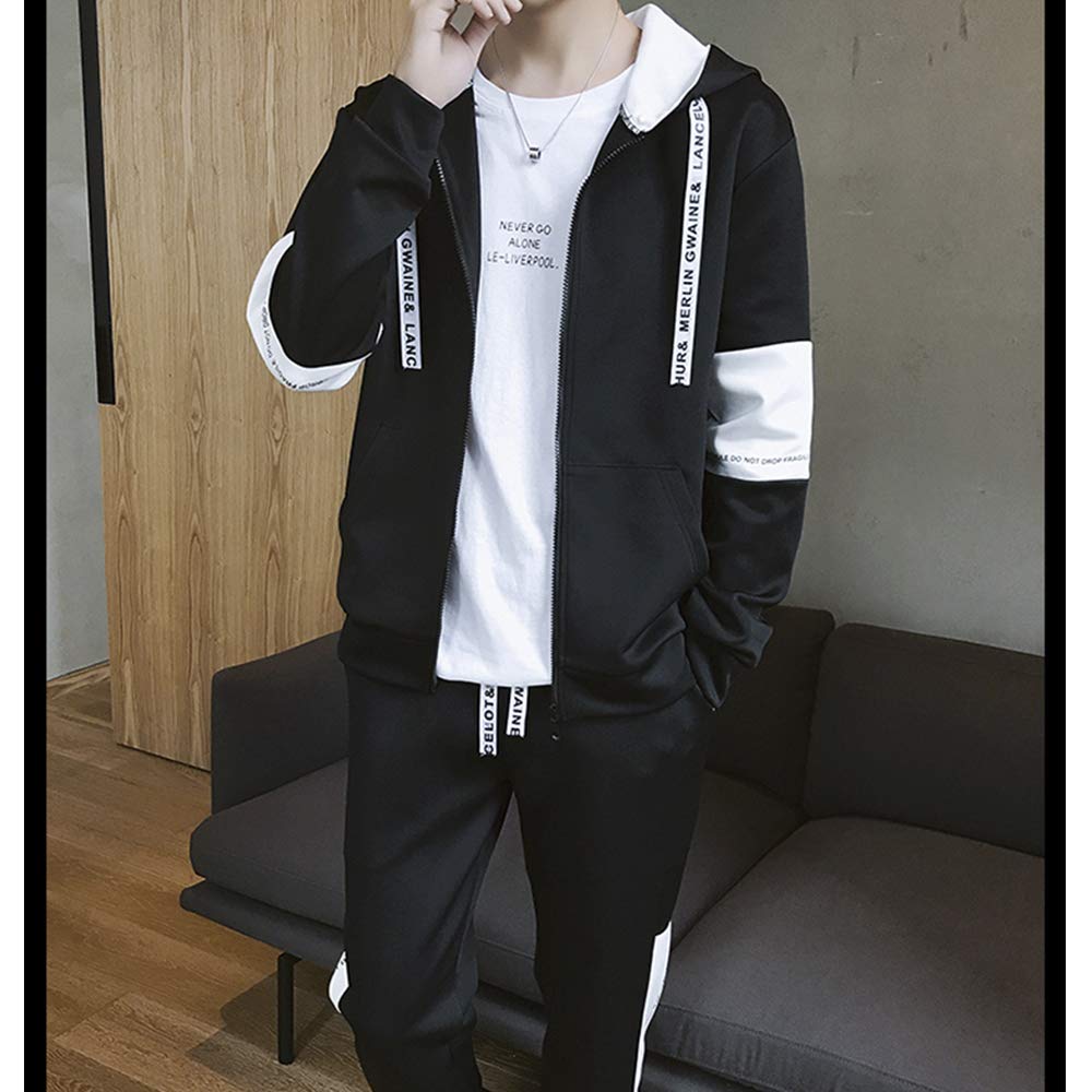 Tracksuit and Sweatsuit Plus Sizes Loose Stylish Hoodie with Long [foveitaa] Men's Set, Available, Fall/Spring Wear, Fit, Zip-Up Pockets, Sleeves,