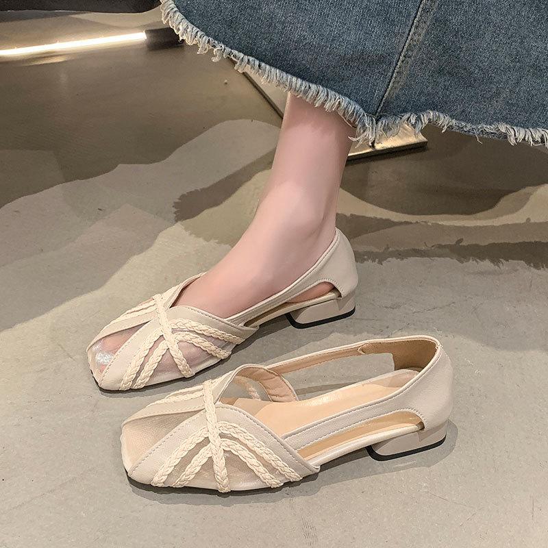 French Fashion Versatile Bag Head Sandals Women Breathable Mesh Gentle Fairy Wind 2025 Summer Simple Empty Single Shoes Women