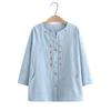 Chemise en Coton Brodé pour Femmes Grande Taille Tops de Printemps et d'Automne, Chemise de Fond Haut de Gamme Style Occidental, Chemise Mère